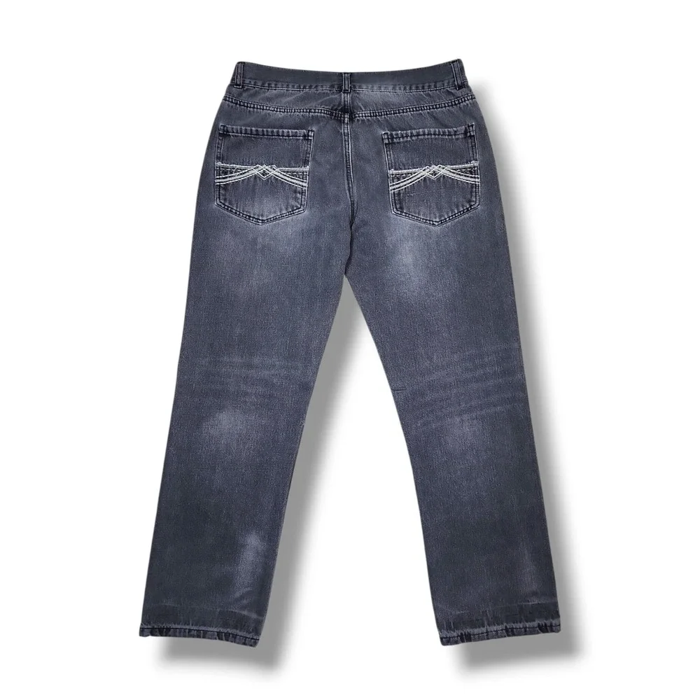 Indigo People Faded Black Baggy Straight‎ Leg Denim Jeans Men's 34x31